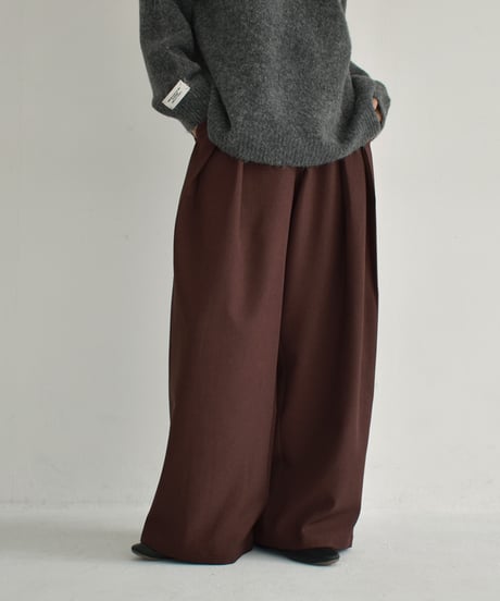 bottoms-02251　Intuck Wide Pants Brown Gray
