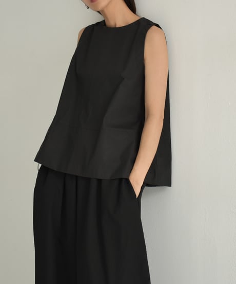 tops-02501　Sleeveless Tent Blouse Ivory Black