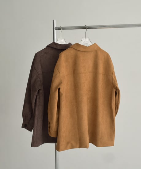 jacket-02024 Faux Suede Mid-Length Outer  Camel Brown