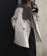 outer-02061　Wool Midi Coat With Reversible Stitching  Ecru Dark-gray Brown
