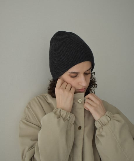 mb-cap-02065 Rib Knit Beanie Ecru Brown Dark Gray