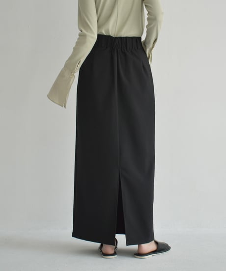 bottoms-12016　High Waist Twill Maxi Skirt  Gray Black