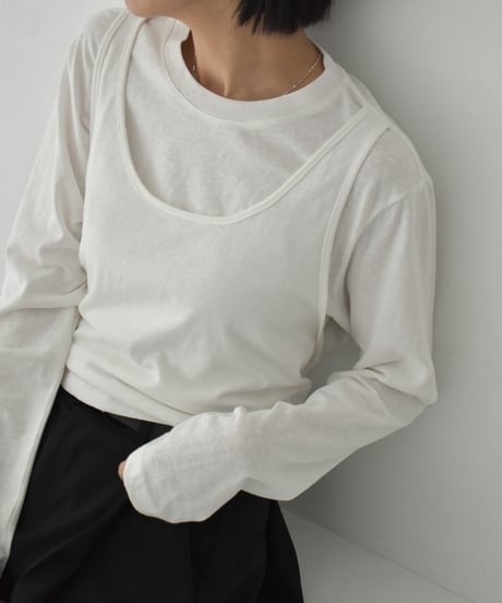 tops-02536　Layered Cut and Sew　White Charcoal