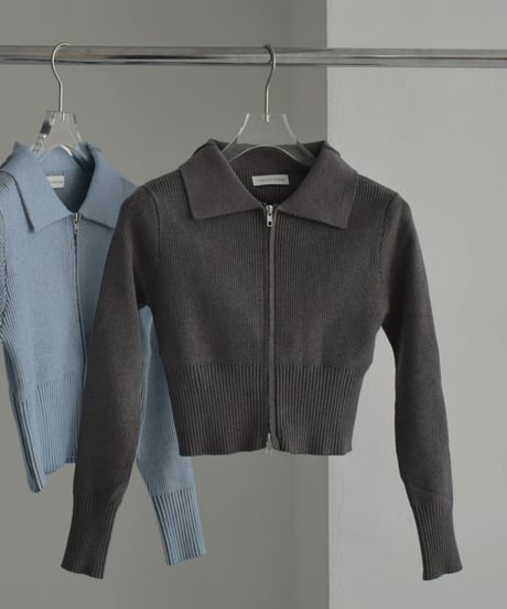 knit-02257　Double Zip Compact Ribbed Knit　Sax　Grey