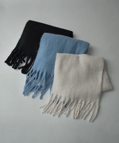 muffler-02022　Volume Fringe Muffler　Ecru Blue Black Gray Cream