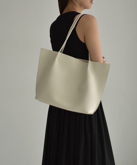 bag2-02652　Eco Leather Tote Bag With Pouch Ecru Mocha Black