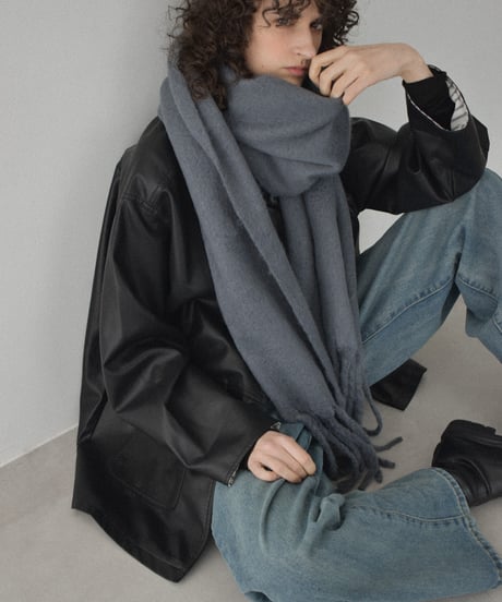 muffler-02022　Volume Fringe Muffler　Ecru Blue Black Gray Cream