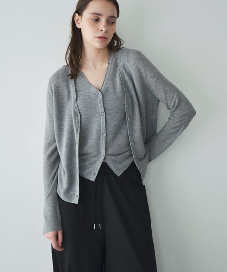 nh-knit-02380 Linen Blend Sheer Knit Cardigan  Ecru Gray Navy