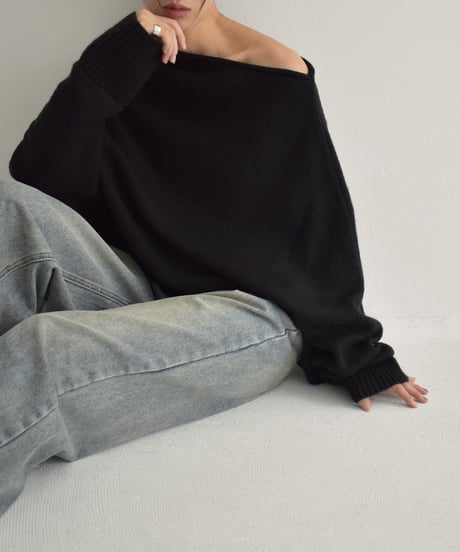 knit-02294　Loose Dolman Knit Off-White Gray Black