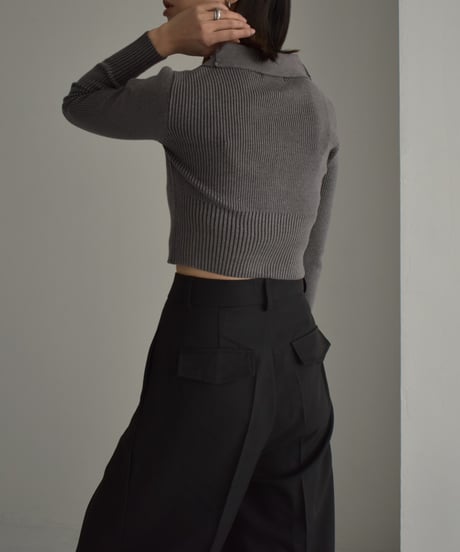 knit-02257　Double Zip Compact Ribbed Knit　Sax　Grey