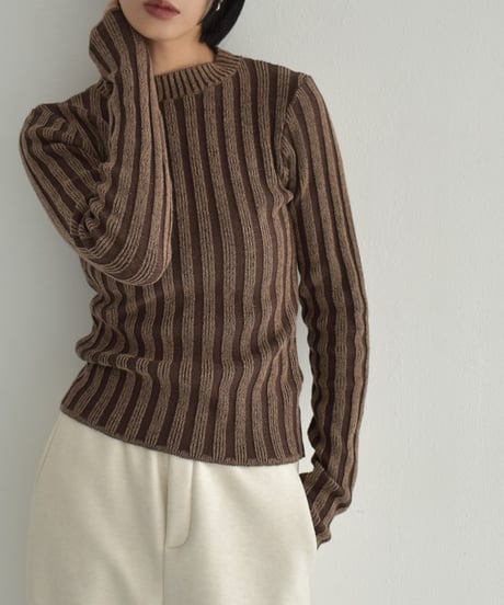 knit-02313　Bicolor Rib Knit Top  Brown Black