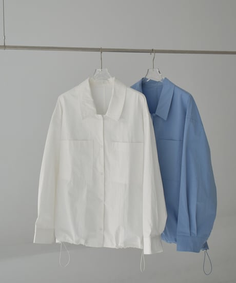 tops-02519　Drawstring Oversized Shirt　White Blue