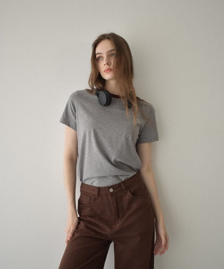 nh-tops-02558  Compact Border Tee  Beige Gray