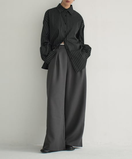 tops-02511　Over Sized Striped Shirt White Black
