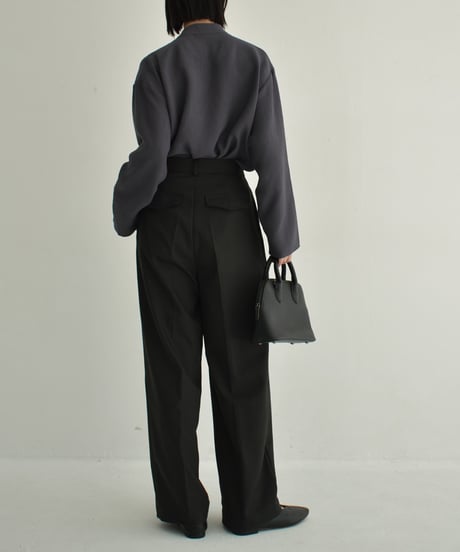 tops-02520 Asymmetrical Bowtie Blouse  Ecru Charcoal