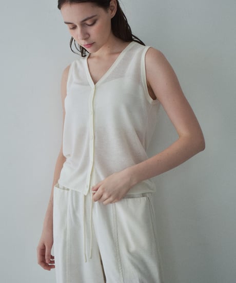 nh-knit-02381 Linen Blend Sheer Knit Vest  Ecru Gray Navy