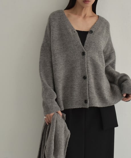 knit-02293　Knitted Cardigan With Scarf　Brown Gray Black