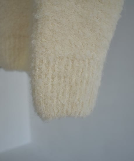 knit-02314　Bouclé Half Zip Knit  Off-White Beige Brown