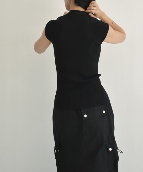 knit-02275　Front Button Summer Ribbed Knit Vest Brown Black