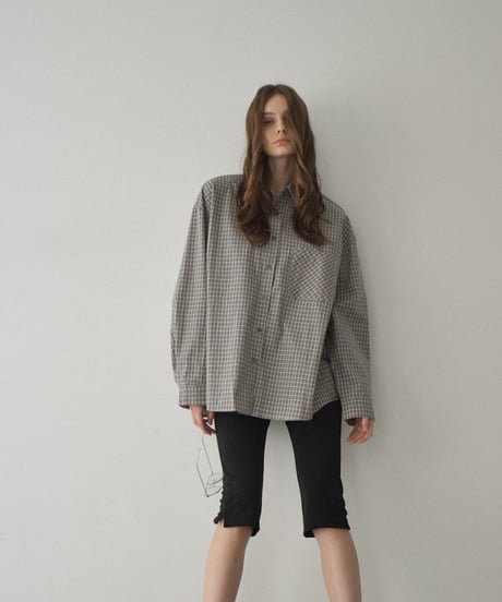 tops-02571　Oversized Check Shirt　Beige Navy