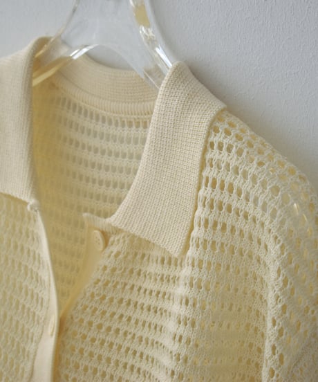 knit-02332  Oversized mesh polo knit  Ivory Black