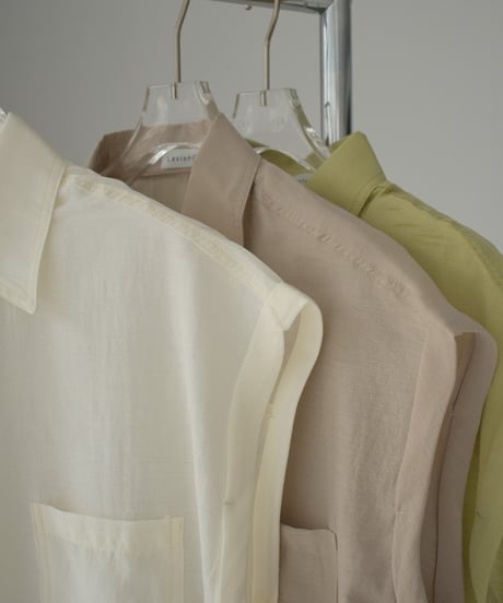 tops-02544　French Sleeve Sheer Shirt  Ecru Beige Green-tea