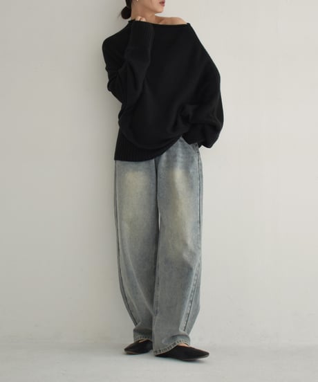 knit-02294　Loose Dolman Knit Off-White Gray Black