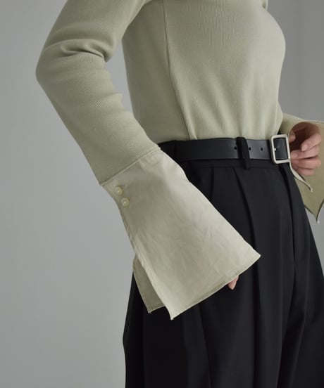 tops-04153 　Made in japan  Cuff Design Rib Top  Off-white Light-Green Black