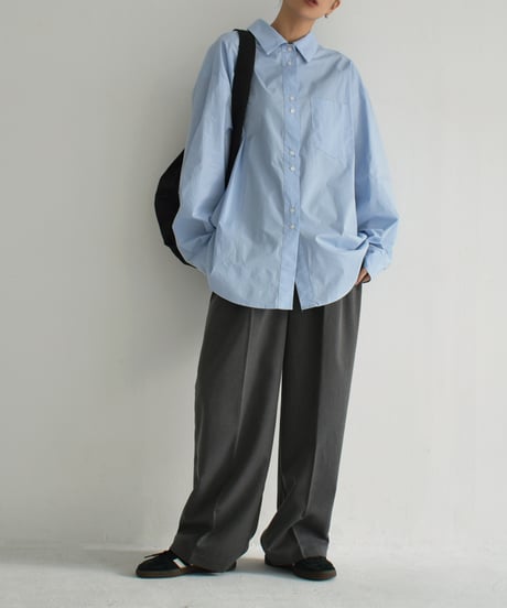 tops-02461　Oversized Shirt White Blue