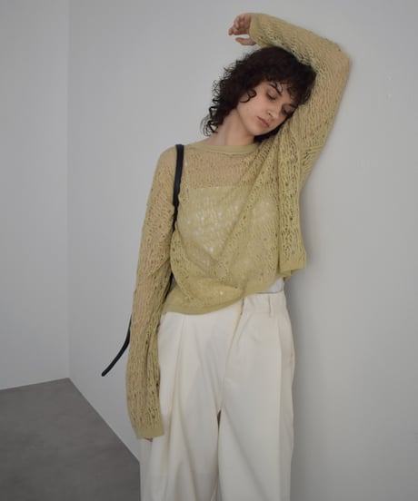 nh-knit-02374 Lace Knit Top Off-White, Yellow Beige, Charcoal