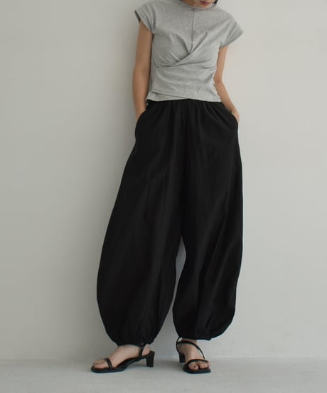 bottoms-02242　Waist Gathered Balloon Pants White Black