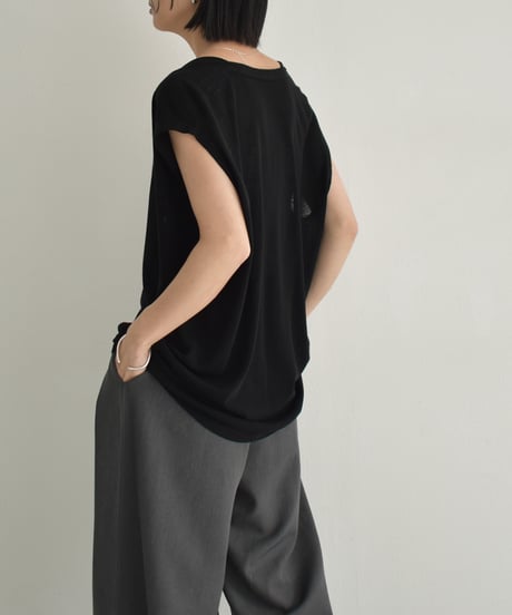 knit-02322　Deep V-neck Sheer Knit Vest  Ecru Gray Black