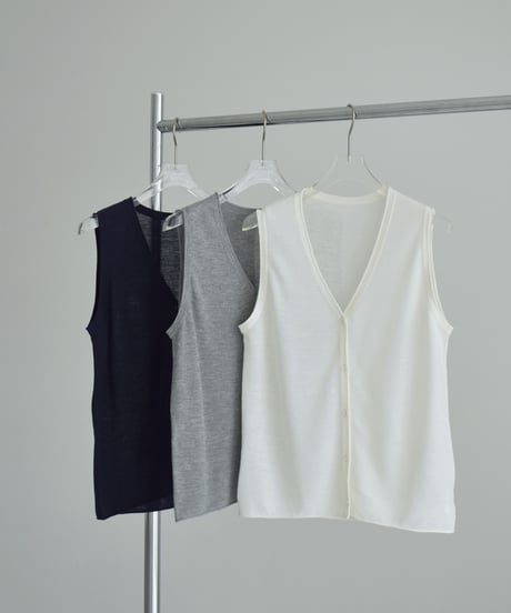 nh-knit-02381 Linen Blend Sheer Knit Vest  Ecru Gray Navy
