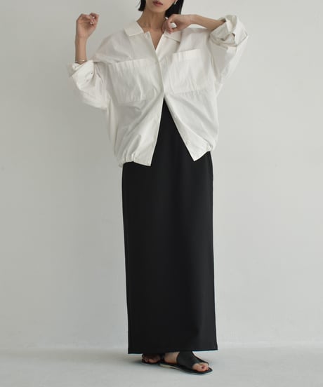 bottoms-12016　High Waist Twill Maxi Skirt  Gray Black