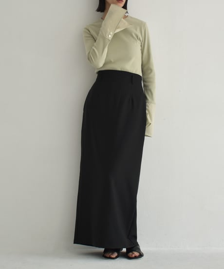 bottoms-12016　High Waist Twill Maxi Skirt  Gray Black