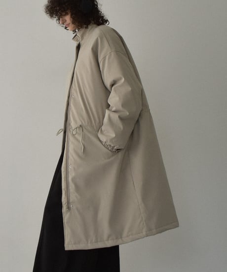 outer-02093　Padded Long Coat with Volume  Greige  Black