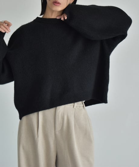 knit-02308　Volume Sleeve Knit Pullover Off-White Light-Gray Dark-Gray  Navy Black