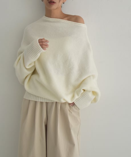 knit-02294　Loose Dolman Knit Off-White Gray Black