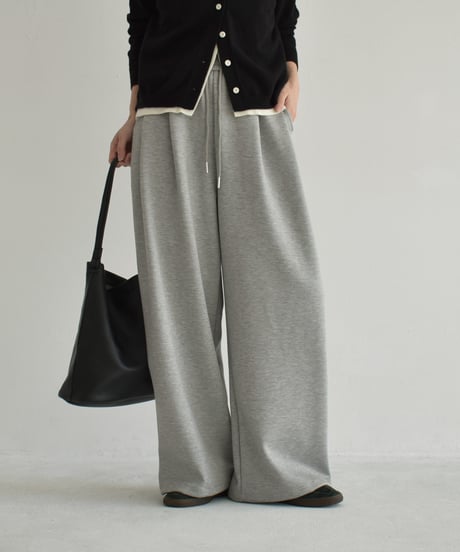 bottoms-02275　Waist Tuck Relaxed Wide Pants　Gray Charcoal Black