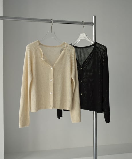 knit-02270　Linen-blend Summer Knit Cardigan Beige Black Gray