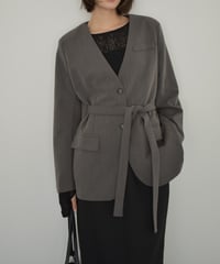 jacket-02027 No-collar Jacket  Gray Brown