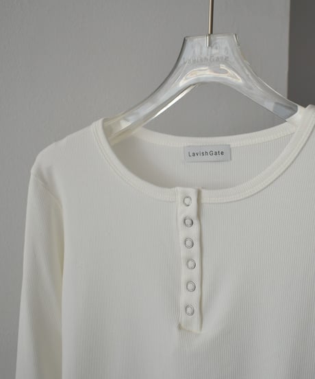 nh-tops-02567　Henry Neck Ribbed Tops  White Gray Dark-Gray Black