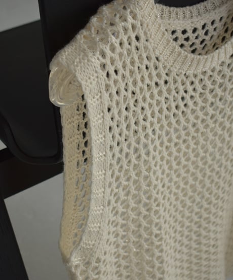 knit-02272　Sequin Mesh Knit Top Ecru Black