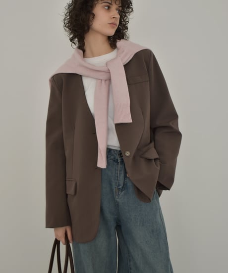 jacket-02027 No-collar Jacket  Gray Brown