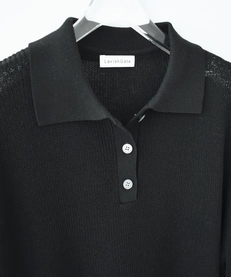 knit-02382 Polo Collar Knit Pullover Ecru Black