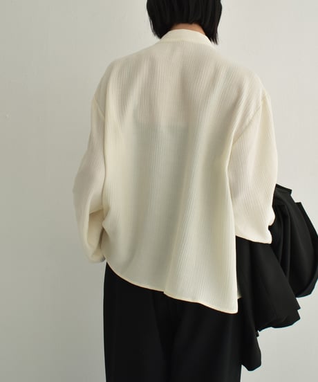 tops-02520 Asymmetrical Bowtie Blouse  Ecru Charcoal