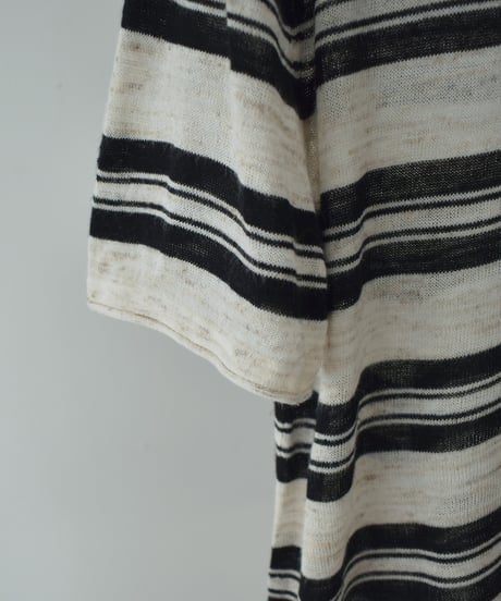nh-knit-02384 Half-Sleeve Striped Knit Ecru Blue