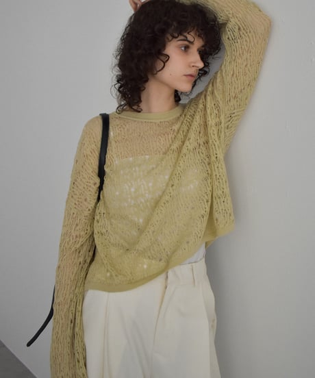 nh-knit-02374 Lace Knit Top Off-White, Yellow Beige, Charcoal