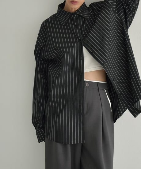 tops-02511　Over Sized Striped Shirt White Black