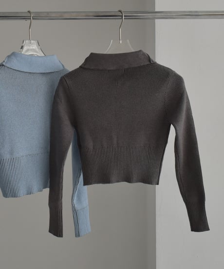 knit-02257　Double Zip Compact Ribbed Knit　Sax　Grey